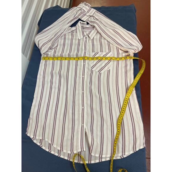 Express Boyfriend Long Sleeve Button Up Striped Casual Polo Shirt Multicolor S - Picture 5 of 5